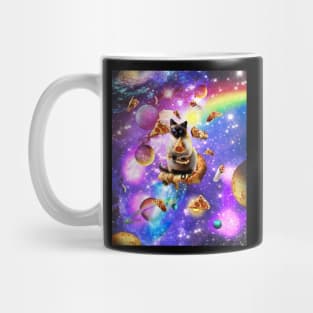 Space Siamese Cat Eating Pizza In Rainbow Galaxy Mug